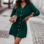 Damen Hemdkleid mit Taillenknotendetail und Brusttasche R&B