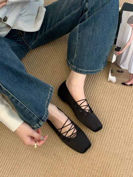 Damen Elegante Schnür-Ballerinas aus satinierter Textiloberfläche R&B