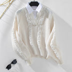 Damen Strickpullover mit stylischem Kragen R&B