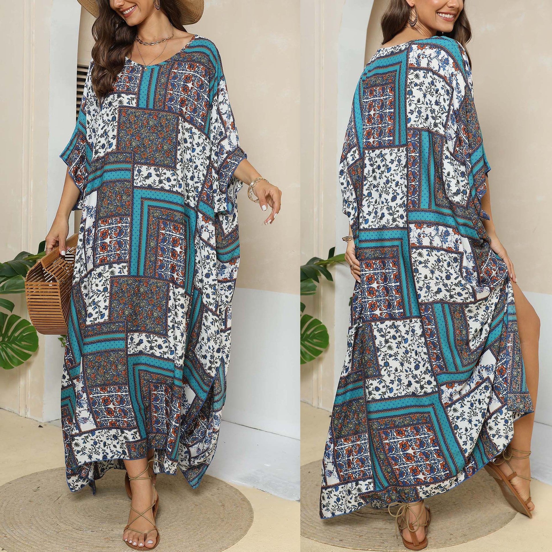 Damen lässiges Maxikleid im Patchwork-Design R&B