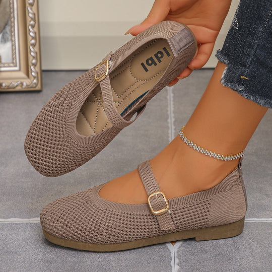 Damen bequeme Ballerinas mit modischem Lochdesign und dekorativem Riemchen R&B