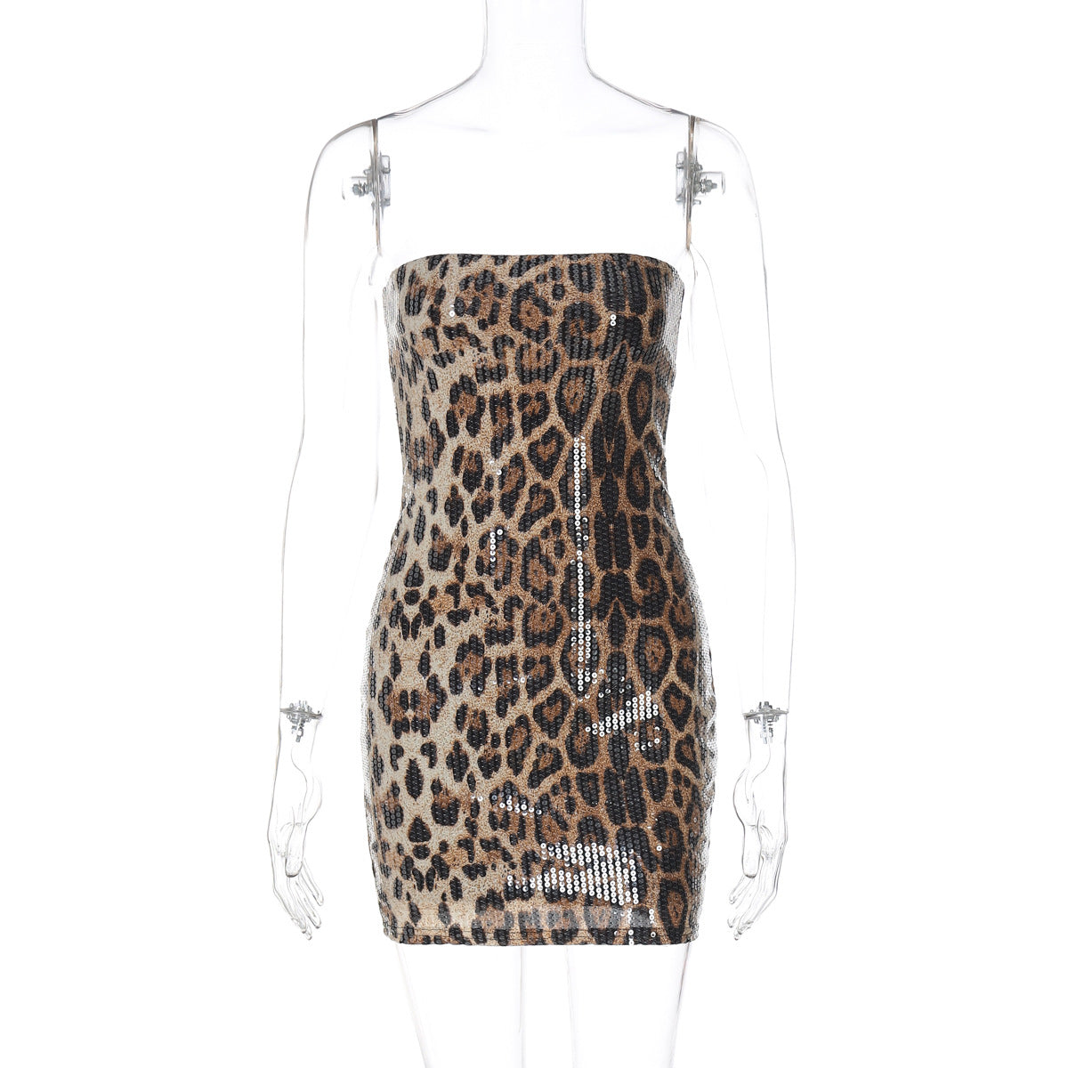 Damen Glamouröses Minikleid im Leopardenmuster mit Glitzereffekten R&B