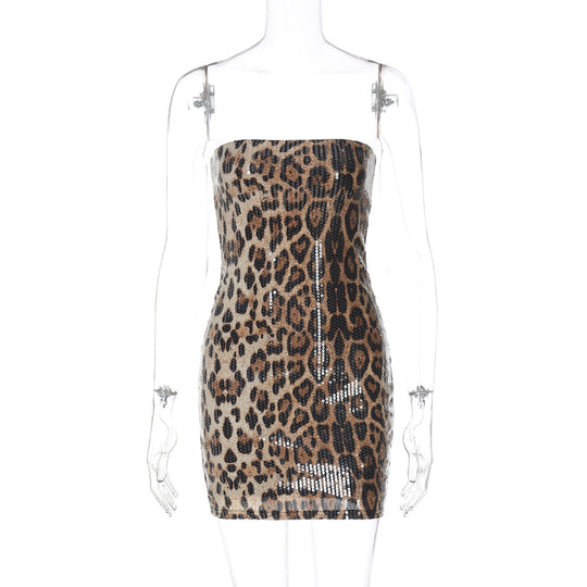 Damen Glamouröses Minikleid im Leopardenmuster mit Glitzereffekten R&B