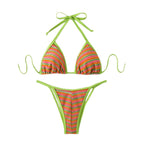 Damen Triangel-Bikini mit fröhlichem Streifenmuster und verstellbaren Trägern
