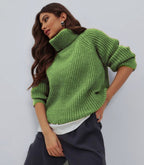 Damen Strickpullover mit hohem Kragen und strukturierter Maschenoberfläche R&B
