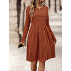 Damen Strickkleid mit V-Ausschnitt und langen Ärmeln R&B