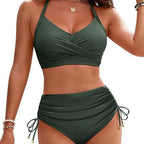 Damen Hochtaillierter Bikini mit gerafftem Detail R&B