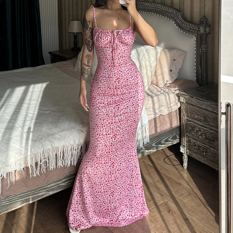 Damen Maxikleid mit zarten Blumenmustern und verstellbaren Spaghettiträgern R&B