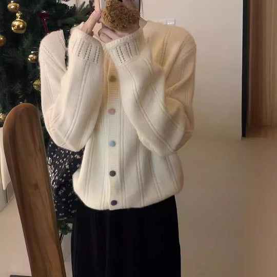 Damen Grobstrick-Cardigan mit geschmackvollem Knopfverschluss und weiten Ärmeln R&B