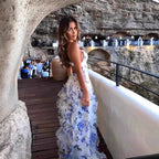 Damen Fließendes Chiffon Maxikleid mit Rüschendetails und floralen Akzenten EB