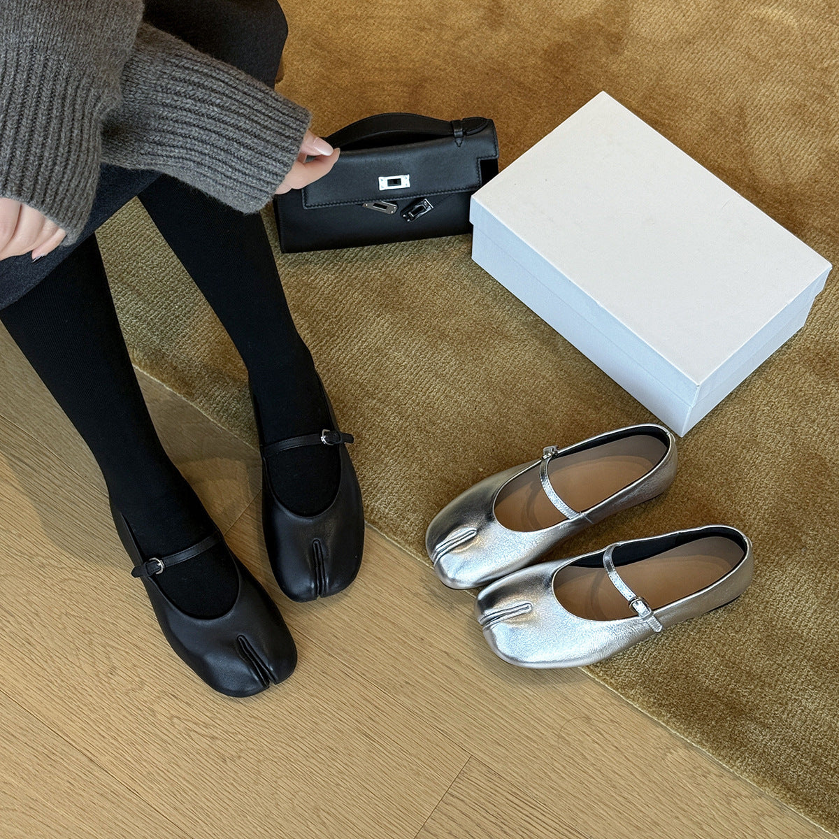 Damen Ballerinas mit elegantem Riemchen und schimmernder Oberflächenstruktur R&B