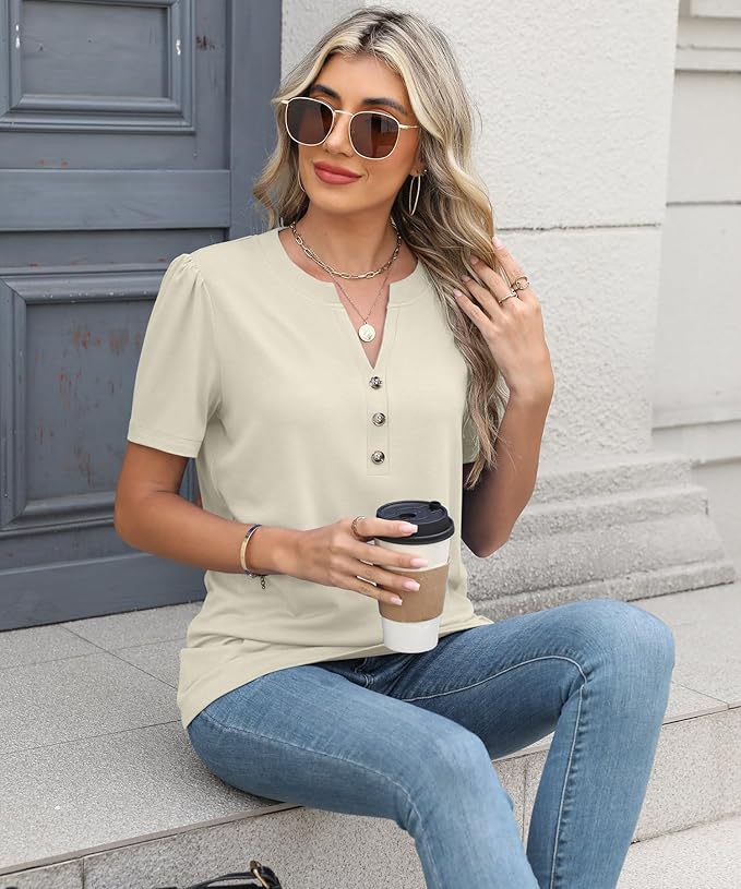 Damen modisches T-Shirt mit Knopfdetail und kurzen Ärmeln R&B