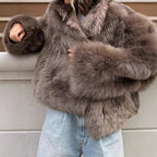 Damen Pelzjacke im modernen Oversize-Stil mit gemütlichem Kragen R&B