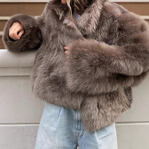 Damen Pelzjacke im modernen Oversize-Stil mit gemütlichem Kragen R&B