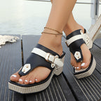 Damen Wedge-Sandaletten mit modischem Riemendesign und dekorativem Schnallenverschluss R&B