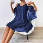 Damen schulterfreies Flatterkleid mit glitzernden Trägern R&B