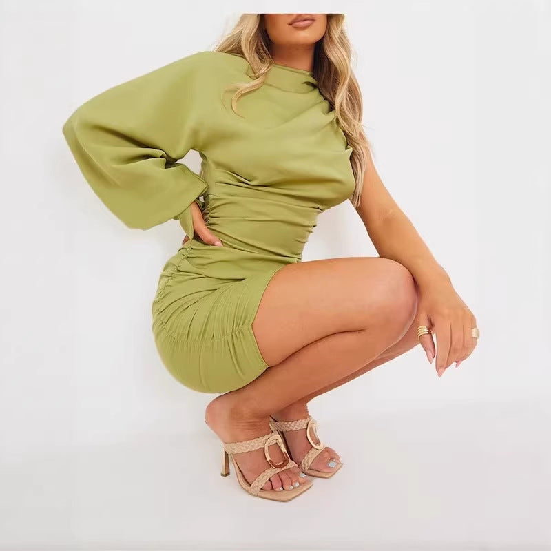 Damen körperbetontes Wickelkleid mit asymmetrischem Ausschnitt und elegantem Detail R&B