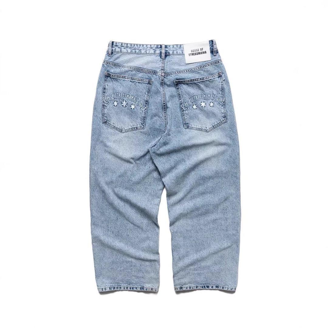 Damen weite Denim-Jeans mit stilvollem Stickdesign R&B