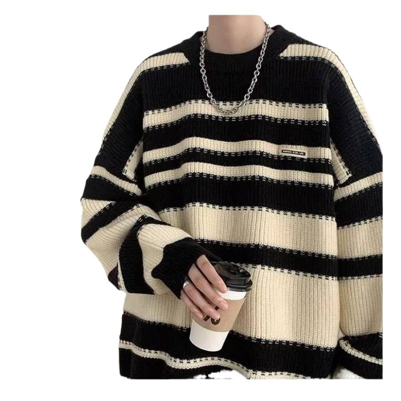 Damen Oversized Casual Strickpullover mit gestreiftem Design R&B