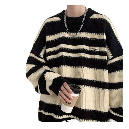 Damen Oversized Casual Strickpullover mit gestreiftem Design R&B