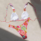 Damen Triangel-Bikini mit buntem floralem Design und verstellbaren Trägern R&B