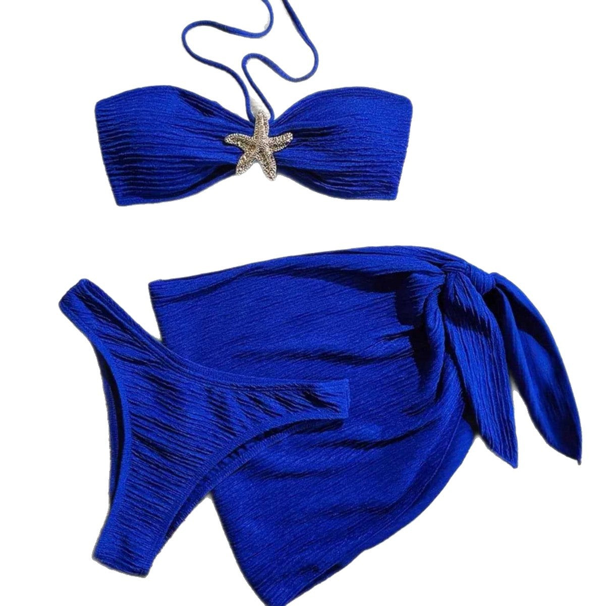 Damen Bandeau-Bikini mit ornamentalem Stern-Detail und modischem Wickelrok R&B