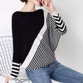 Damen modischer Strickpullover mit asymmetrischem Schnitt und grafischem Streifenmuster R&B