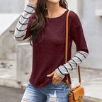 Damen Lässiges Langarmshirt mit gestreiften Ärmeln
