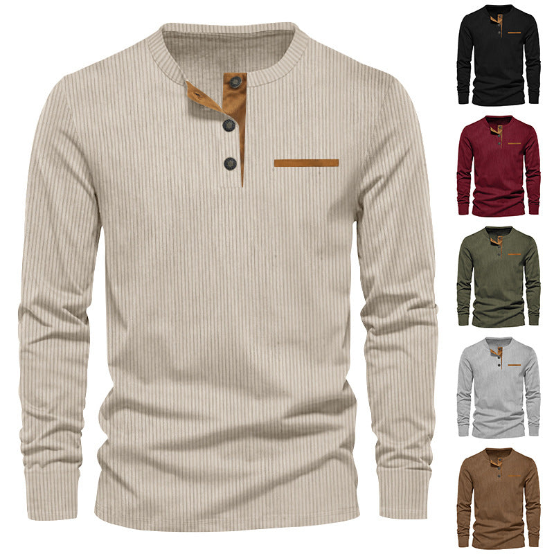 Herren nan Langarm-Henley mit feiner Rippenstruktur, schmaler Silhouette und Brustpaspel R&B