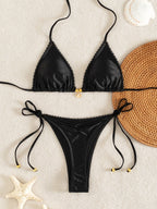 Damen Triangel-Bikini-Set mit luxuriösen Rüschendetails und dekorativem BindR&Band R&B