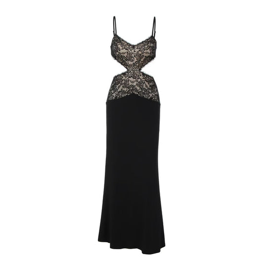 Damen Elegantes Spitzen-Maxikleid mit tiefem V-Ausschnitt und raffiniertem Schnitt R&B