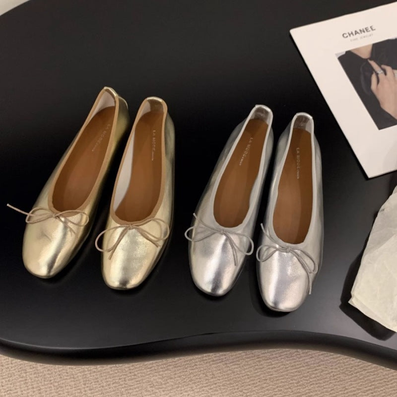 Damen Ballerinas mit funkelnder Metallic-Oberfläche und zartem Schleifendesign R&B