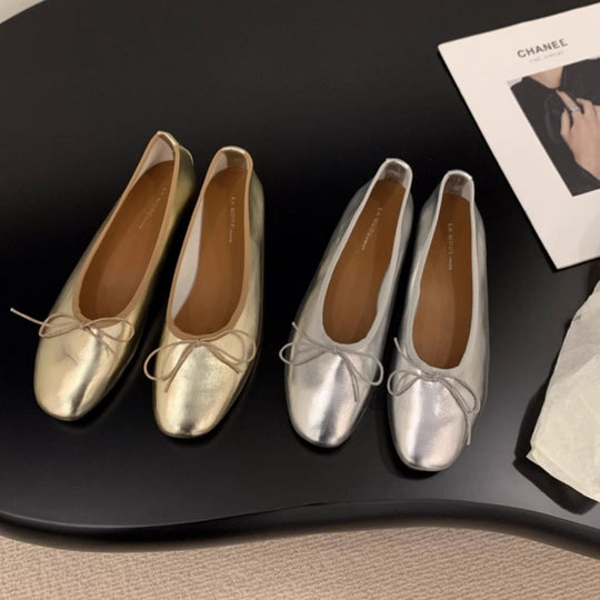 Damen Ballerinas mit funkelnder Metallic-Oberfläche und zartem Schleifendesign R&B