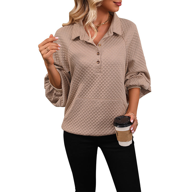 Damen Oversized Pullover mit strukturiertem Waffelmuster und Knopfleiste R&B