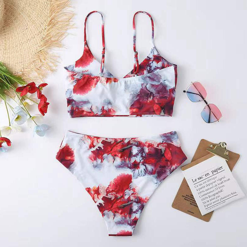Damen Hoch tailliertes Bikini-Set mit Blumenmuster R&B