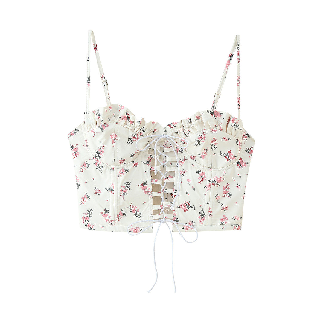 Damen Crop-Top mit Rüschendetails und floralem Design R&B