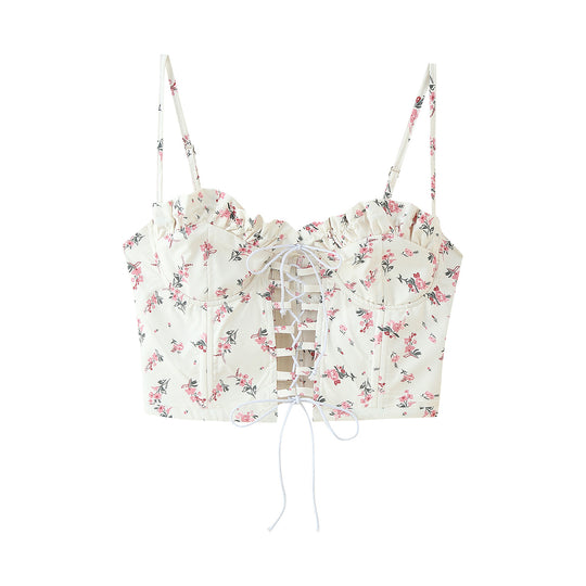 Damen Crop-Top mit Rüschendetails und floralem Design R&B