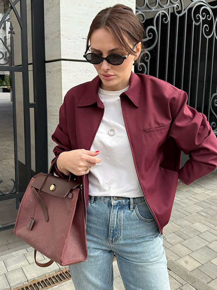 Damen modische Oversized-Jacke mit praktischem Reißverschluss R&B