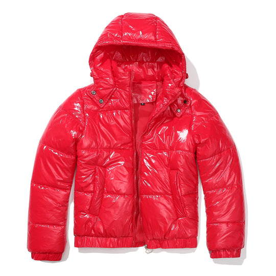 Damen glänzende Steppjacke mit abnehmbarer Kapuze R&B