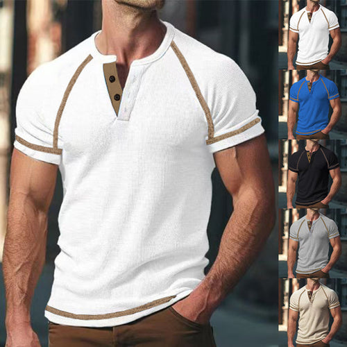 Herren modisches Halblangarm-T-Shirt mit Knopfleiste R&B