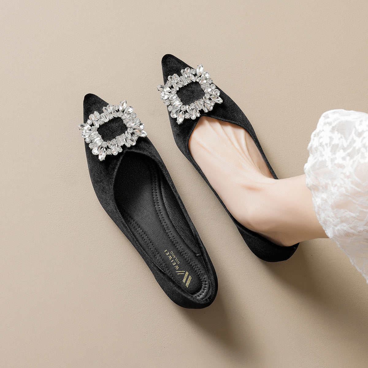 Damen elegante Ballerinas mit strassbesetztem Detail