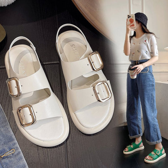 Damen Bequeme Riemchen-Sandalen mit modischer Schnallenverzierung und ergonomischem Fußbett R&B