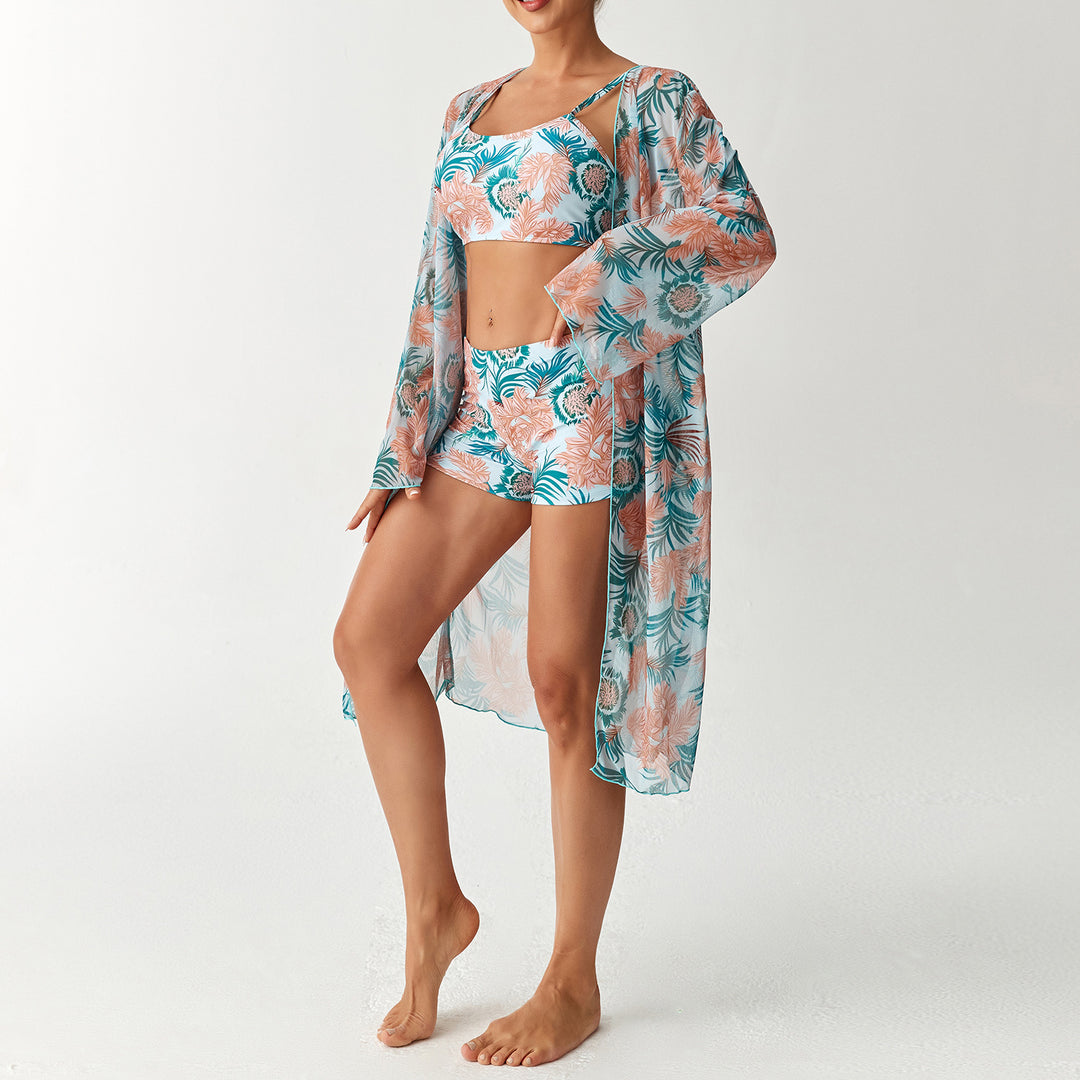 Damen Bikini-Set mit elegantem Crop-Top und durchscheinendem Strandkimono R&B