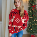 Damen gemusterter Weihnachtspullover mit festlichem Rentierdesign und Oversize-Schnitt R&B