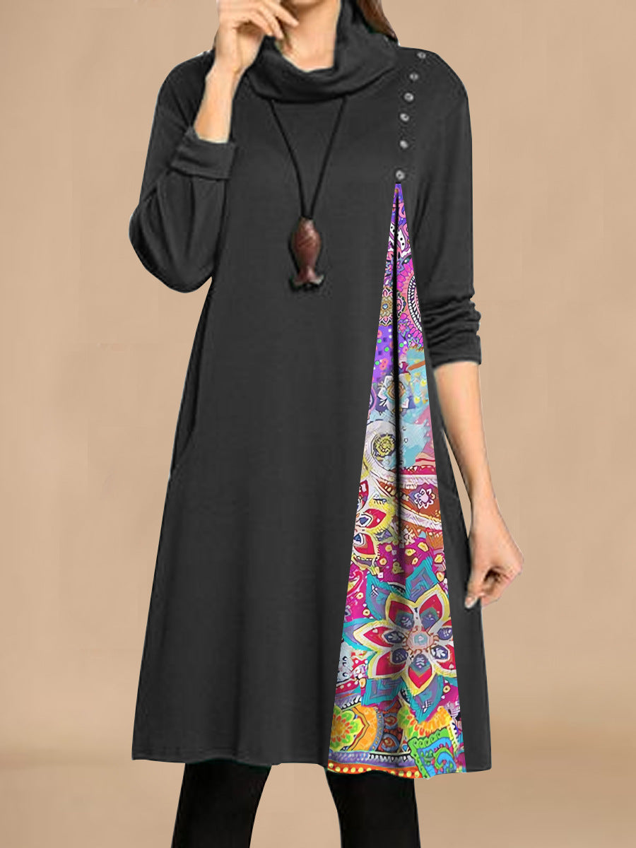 Damen Modisches Freizeitkleid mit asymmetrischem Saum und dekorativen Knöpfen