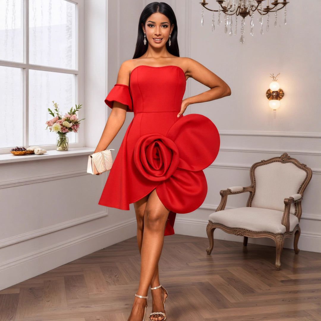 Damen Cocktailkleid mit floraler Drapierung R&B