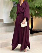 Damen Elegantes Maxikleid mit fließendem Schnitt und hochwertigem V-Ausschnitt R&B
