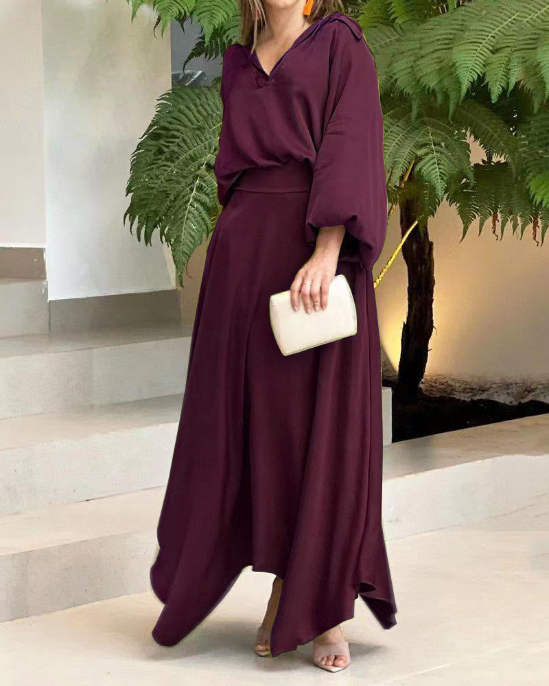 Damen Elegantes Maxikleid mit fließendem Schnitt und hochwertigem V-Ausschnitt R&B