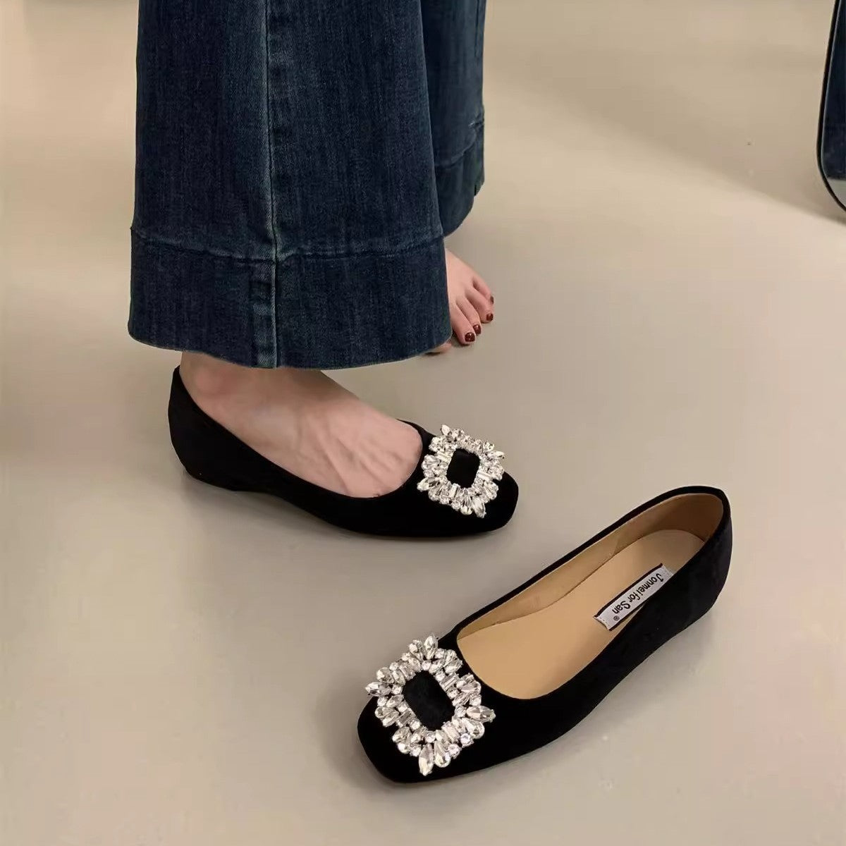 Damen raffinierte Ballerinas mit funkelndem Schmuckdetail und flexiblem Fußbett R&B