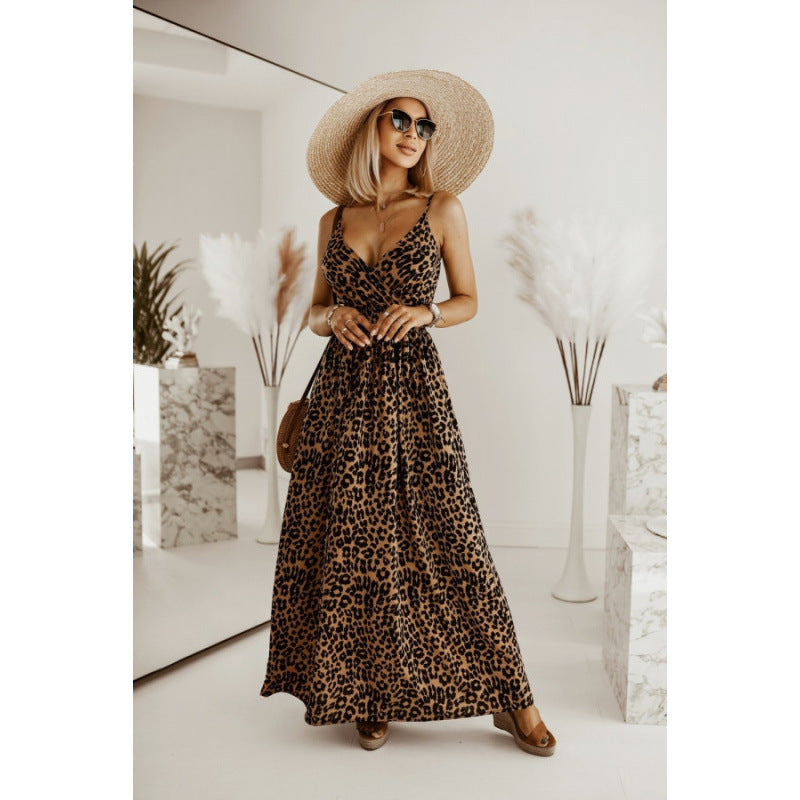 Damen Sleek Leopardenmuster Maxi Kleid R&B